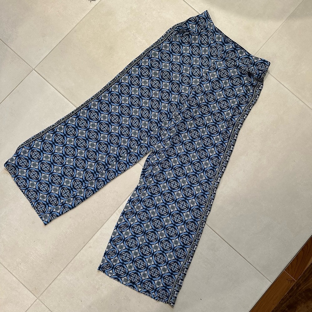 Max Studio Blue Patterned Wide Leg Pants